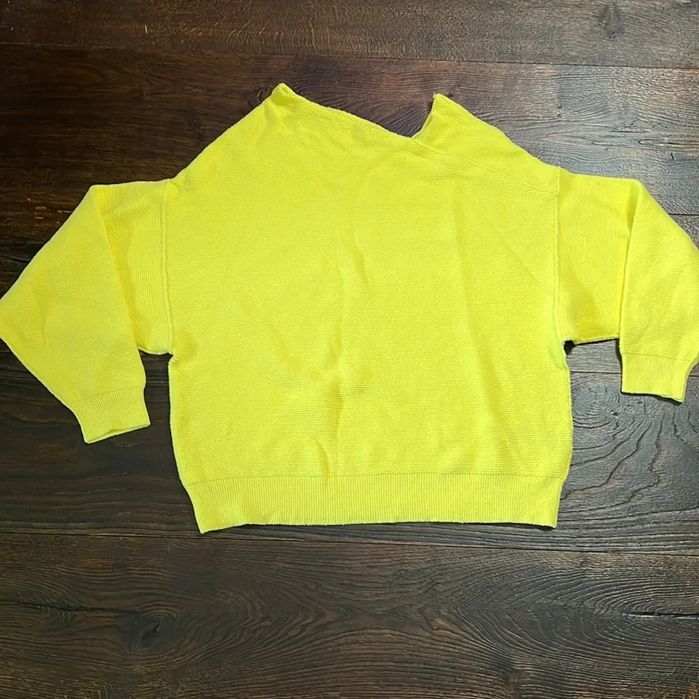 Free People Sunny Yellow Off-Shoulder Knit Sweater